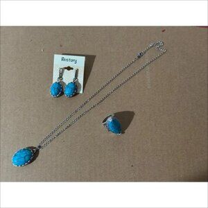 Beonon Turquoise Elegance Jewelry Set – Pendant Necklace, Earrings & Ring
